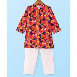 Babyhug Cambric Woven Full Sleeves Geometric Printed Kurta & Pyjama Set - Orange