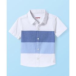 Babyhug Cotton Woven Half Sleeves Shirt with Colour Block Design - White & Blue