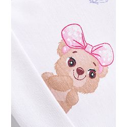 Babyhug 100% Cotton Interlock Knit Cap Mittens & Booties Set with Teddy Bear Print - White