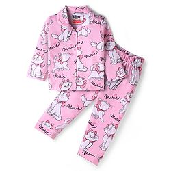 Babyhug Disney Single Jersey Full Sleeves Front Open Night Suit With Aristocats Print - Pink