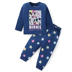 Babyhug Disney Single Jersey Full Sleeves Night Suit With Minnie Mouse Graphics - Navy Blue