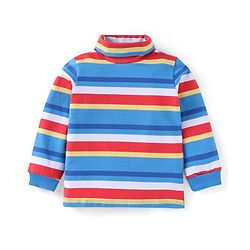 Babyhug Cotton Knit Full Sleeves Striped Skivi T-Shirt - Blue & Red