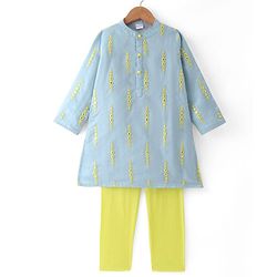 Babyhug Woven Full Sleeves Mirror Embroidered Kurta Pyjama Set - Blue