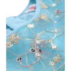 Babyhug Woven Short Sleeves Net Embroidered Dress - Blue