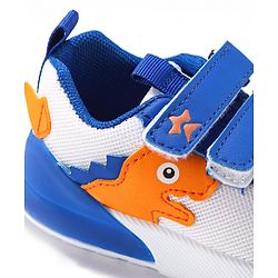 Cute Walk by Babyhug Velcro Closure Sneakers With Dino Patch Applique - White & Royal Blue