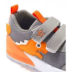 Cute Walk by Babyhug Velcro Closure Sneakers With Dino Patch Applique - Grey