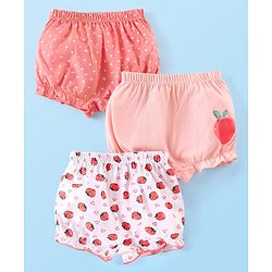 Babyhug Single Jersey 100% Cotton Knit Antibacterial Bloomers with Polka Dots & Peach Print Pack of 3 - Peach & White