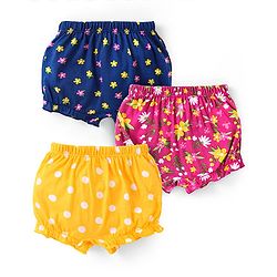 Babyhug 100% Cotton Floral Printed Bloomers Pack of 3 - Navy Pink & Mustard