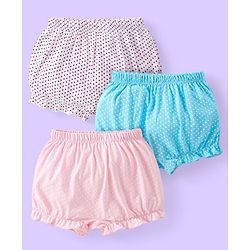 Babyhug 100% Cotton Knit Polka Dots Printed Bloomers Pack of 3 - Pink Blue & White