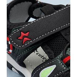 Cute Walk by Babyhug Sandals With Velcro Closure & Football Applique - Black