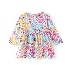 Babyhug Cotton Knit Full Sleeves Fit and Flare Frock Floral Print - White