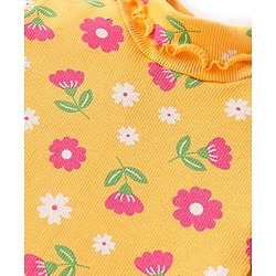 Babyhug Cotton Knit Full Sleeves Skivi Top with Floral Print - Yellow