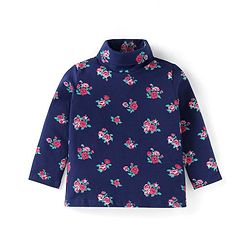 Babyhug Cotton Knit Full Sleeves Floral Printed Skivi T-Shirt - Navy Blue
