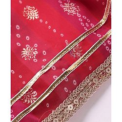 Babyhug Woven Frill Sleeves Foil Printed Ombre Ethnic Dress with Sequins - Fuschia & Orange