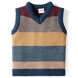 Babyhug Knit Sleeveless Striped Sweater Vest - Brown & Blue