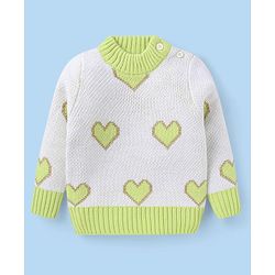 Babyhug Knit Full Sleeves Pullover Sweater with Heart Design - Off White & Light Green
