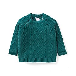 Babyhug Knit Full Raglan Sleeves Pullover Sweater with Cable Knit Design - Teal Blue