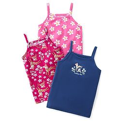 Babyhug 100% Cotton Knit Singlet Sleeves Slips With Deer & Floral Print Pack of 3 - Blue & Pink