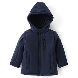 Babyhug Woven Full Sleeves Solid Hooded Padded Jacket - Navy Blue
