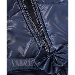 Babyhug Woven Full Sleeves Padded Hooded Jacket with Solid Colour & Floral Applique - Navy Blue