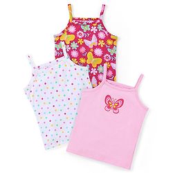 Babyhug 100% Cotton Sleeveless Slips Floral & Butterfly Print Pack of 3 - White & Pink