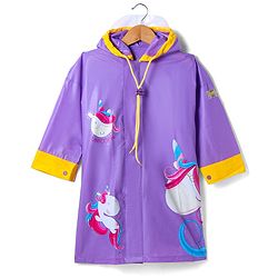 Babyhug Full Sleeves Below Knee Length Raincoat Unicorn Print - Purple
