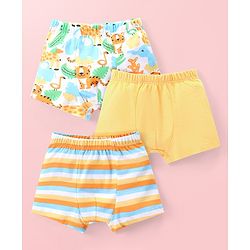 Babyhug 100% Cotton Knit Trunks with Striped & Animal Print Pack of 3 - Multicolour