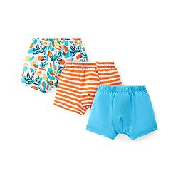 babyhug 100% Cotton Knit Trunks with Stripes & Tropical Theme Print Pack of 3 - Blue & Orange