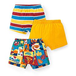 Babyhug 100% Cotton Knit Trunks with Stripes & Koala Print Pack of 3 - Blue & Yellow