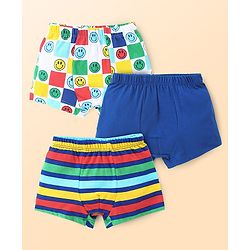 Babyhug 100% Cotton Striped Trunks with Smiley Print Pack of 3 - Multicolour