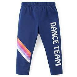 Babyhug Cotton Lycra Knit Full Length Legging with Text Print - Navy Blue