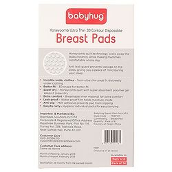 Babyhug 3D Contoured Disposable Breast Pads - Pack of 6| Ultra Thin| Discreet Fit| Anti-slip Pads| Leak Proof| Invisible Under Clothes| Super Absorbent Polymer| Hygienic Mono-packs