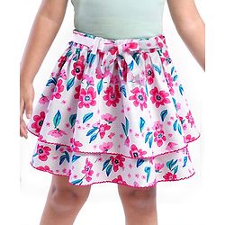 Babyhug Single Jersey Knit Knee Length Layered Floral Printed Skirt - Multicolor