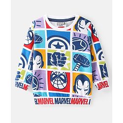 Babyhug Marvel Terry Knit Full Sleeves Sweatshirt with Avengers Graphics - White