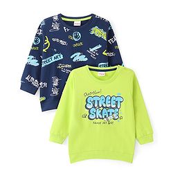 Babyhug Cotton Knit Full Sleeves Sweatshirt with Text Design Pack of 2 - Green & Blue