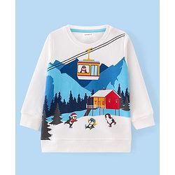 Babyhug Cotton Knit Full Sleeves Sweatshirts With Christmas Theme Print - White