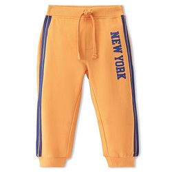 Babyhug French Terry Knit Full Length Track Pant with Text Print - Yellow