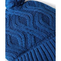 Babyhug Knit Woollen Cable Knit Design Cap With Pom Pom Applique Royal Blue - Diameter 11.5 cm