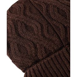 Babyhug Knit Woollen Cable Knit Design Cap With Pom Pom Applique Brown - Diameter 11.5 cm