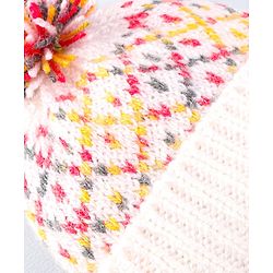 Babyhug Cable Knit Design Woollen Cap with Pom Pom - White & Red