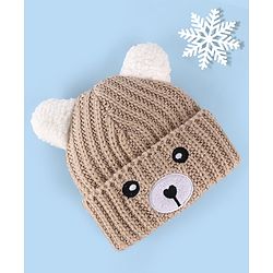Babyhug Cable Knit Woollen Cap with Ear Applique - Beige