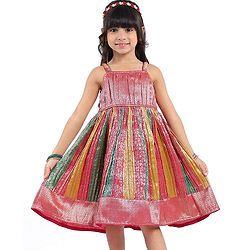 Babyhug Woven Sleeveless Ethnic Dress With Brocade Design - Fuschia
