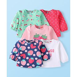Babyhug Cotton Knit Full Sleeves T-Shirts With Fruit & Polka Dot Print Pack of 5 - Multi Colour