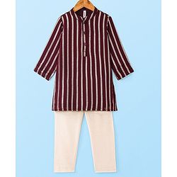 Babyhug Woven Lurex Striped Kurta Pyjama Set - Maroon
