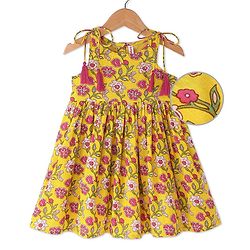 Babyhug Cotton Woven Sleeveless Floral Printed Ethnic Dress - Yellow