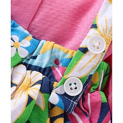 Babyhug Single Jersey Knit Full Sleeves Solid Colour Peter Pan Collared Top & Floral Printed Skirt - Pink & Blue