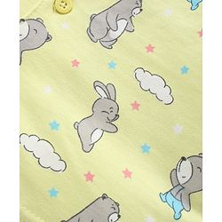 Babyhug Cotton Knit Full Sleeves Front Open Night Suit With Bunny & Bear Print - Yellow