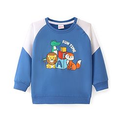 Babyhug 100% Cotton Knit Raglan Full Sleeves T-Shirt with Wild Animal Print - Blue
