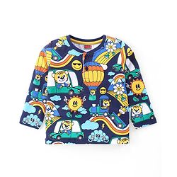Babyhug Cotton Knit Full Sleeves T-Shirt with Tiger Print - Navy Blue