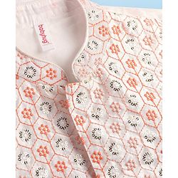 Babyhug Woven Kurta Pyjama Set With Sequin Embroidered Jacket - Coral